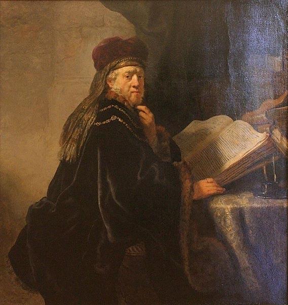 REMBRANDT Harmenszoon van Rijn A Scholar Seated at a Desk oil painting image